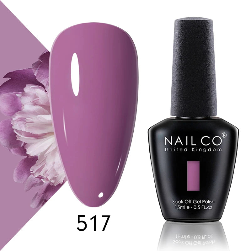 NAILCO 15ml Color Gel Nail Polish Soak Off, Hybrid Varnishes Manicure, UV&LED Nail Gel Semi Permanent Lacquer Base Top Coat.