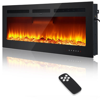 60" Electric Fireplace, 3.85" Ultra-Thin Recessed & Wall Mounted  12 LED Flame Colors