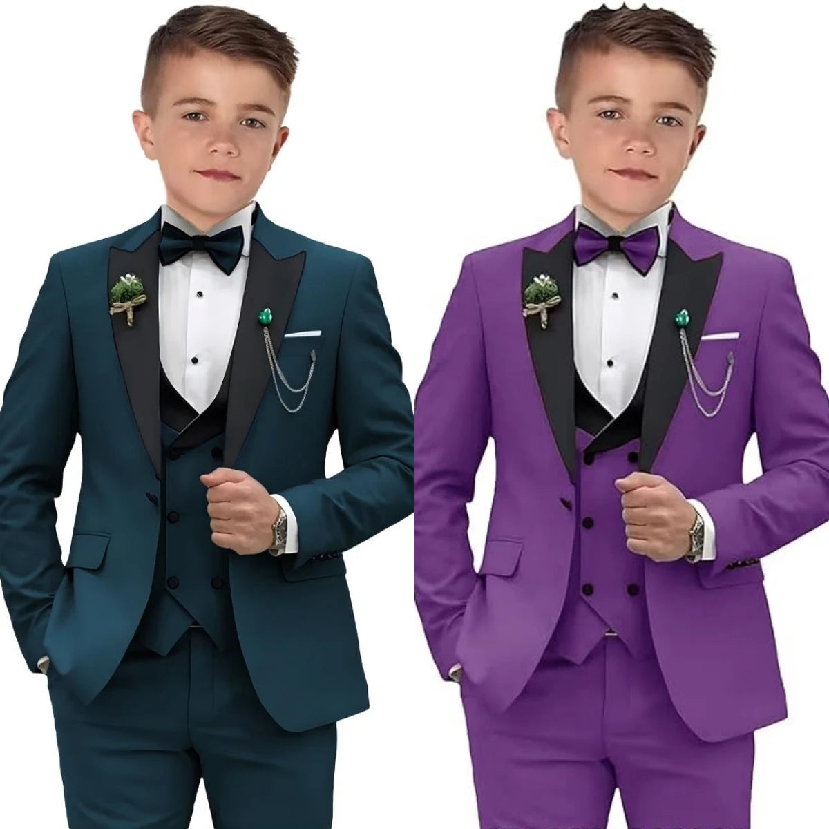 Autumn New Arrival Kids Formal Suit Set, 3 Pieces Velvet Notched Lapel Neck , Matching Vest and Pants, Boy's Tuxedo Set.