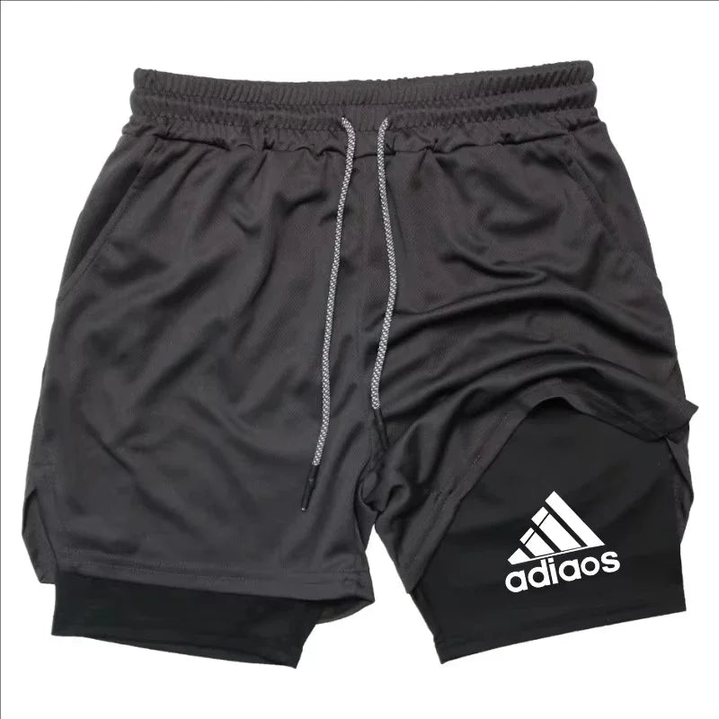 Men Compression Shorts, Summer Gym Fitness, Running, Training, Sports Shorts, Two-In-One Mesh Shorts.