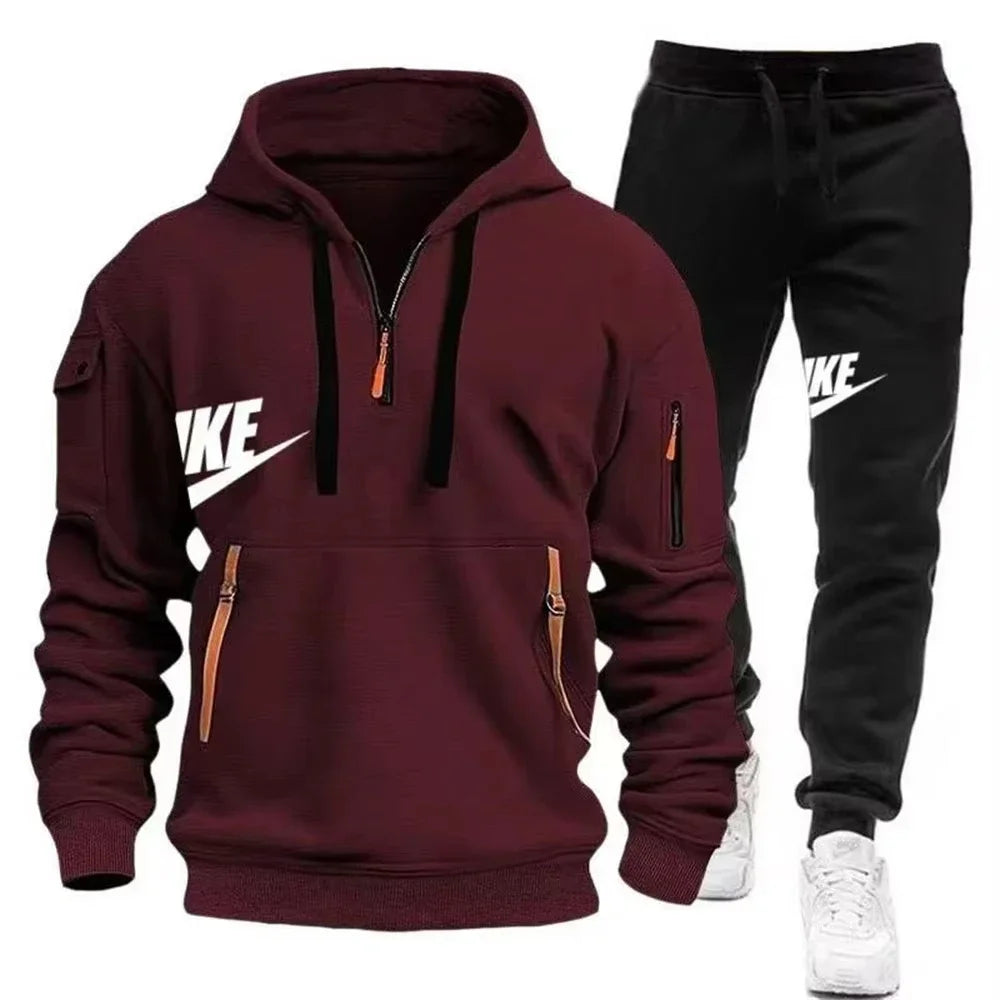 New men autumn and winter suit zipper hoodie + trousers casual men sportswear.