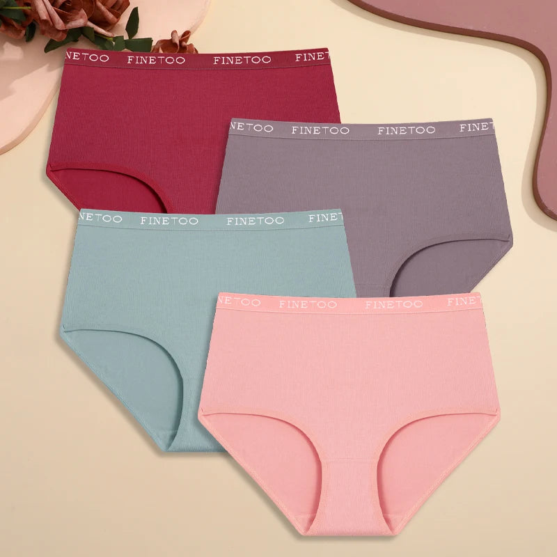 4Pcs S-XXL Cotton High Waist Underpants, Women's Seamless Elastic Panties.