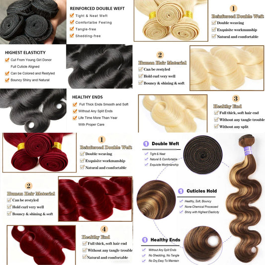 16A Colored 613 Human Hair Bundles, 100% Burgundy Raw Hair Weave Extensions Highlight, Body Wave Bundles Human Hair With Closure.