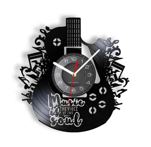 Vinyl Record LED Wall Clock , Music Theme Guitar Clock