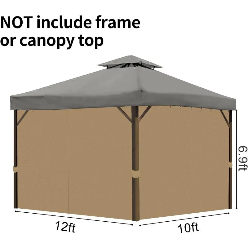 Gazebo Privacy Curtains with Zipper 4-Panels, Side Wall Universal Replacement for Patio.