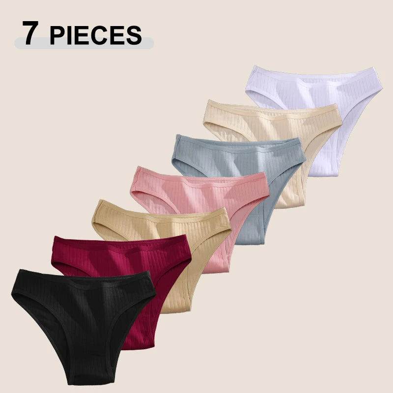 7PCS Women Seamless Cotton Panties, Ladies Low Rise Stripe Underwear Elastic Comfortable Cotton Briefs.