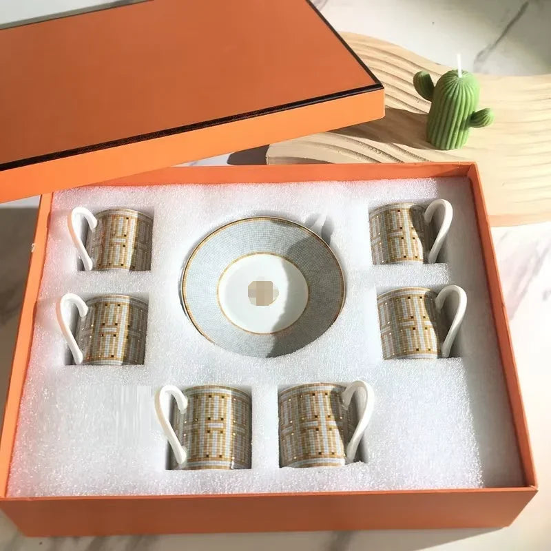 Gift Box Set 12Pcs Ceramic Espresso Coffee Cup Striped Dot