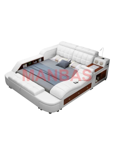 King/Queen Size Multifunctional Bed Tech Smart Genuine Leather Bed with Audio