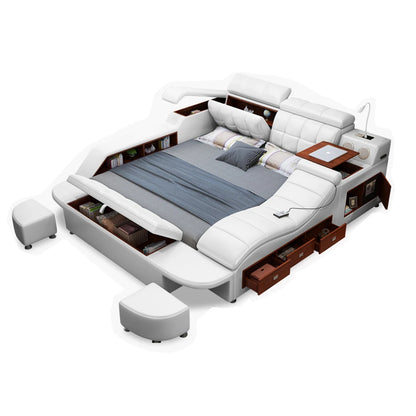 King/Queen Size Multifunctional Bed Tech Smart Genuine Leather Bed with Audio