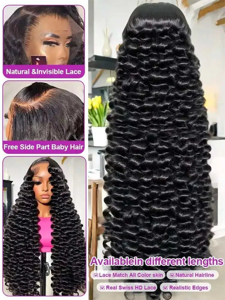 40 42 Inch Loose Deep Wave Frontal Wigs 250%,13x4 13x6 HD Lace Frontal Wigs, Women Remy Loose Deep Curly Human Hair Wigs.