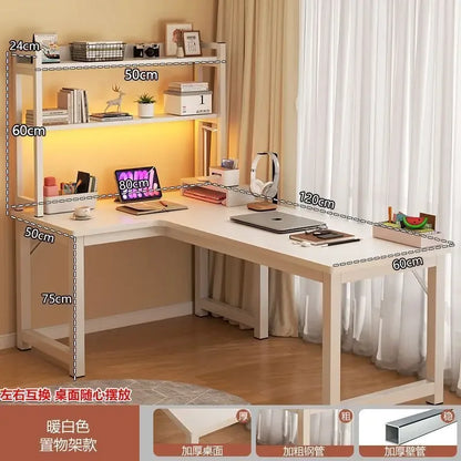 L Shaped Computer Desk, Home Office Desk with 2 Drawer and Bookshelf.