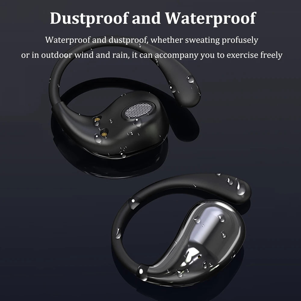 Bluetooth 5.4 Ear Hook Headphones, HiFi Stereo, Waterproof Headsets, LED Display.