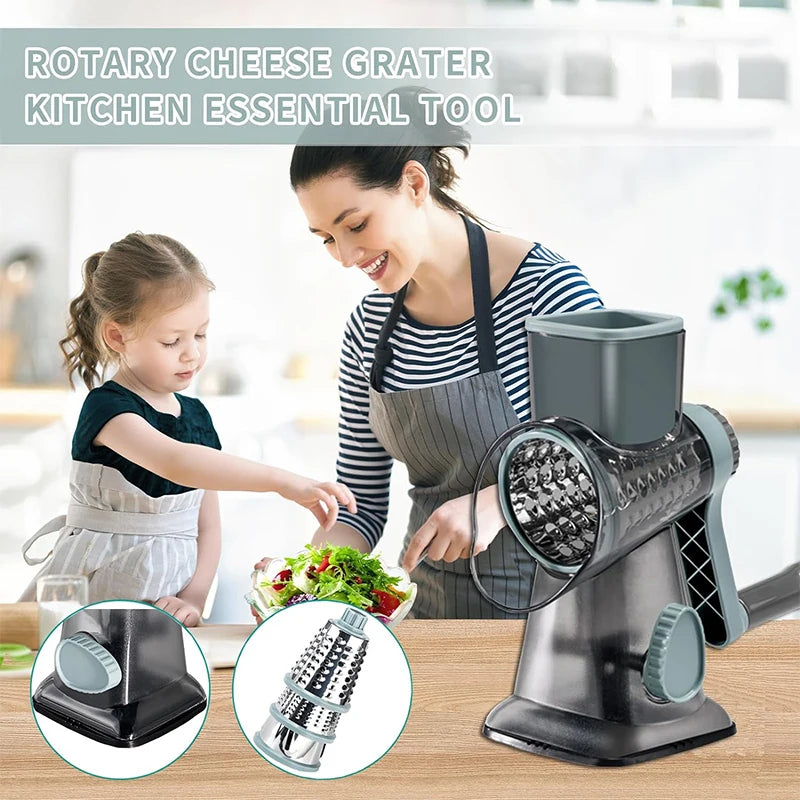 3 in 1 Rotary Cheese Grater Versatile Manual Vegetable Slicer, Peanut Nuts Grinder, Cheese Vegetable Shredder Clear JT242.