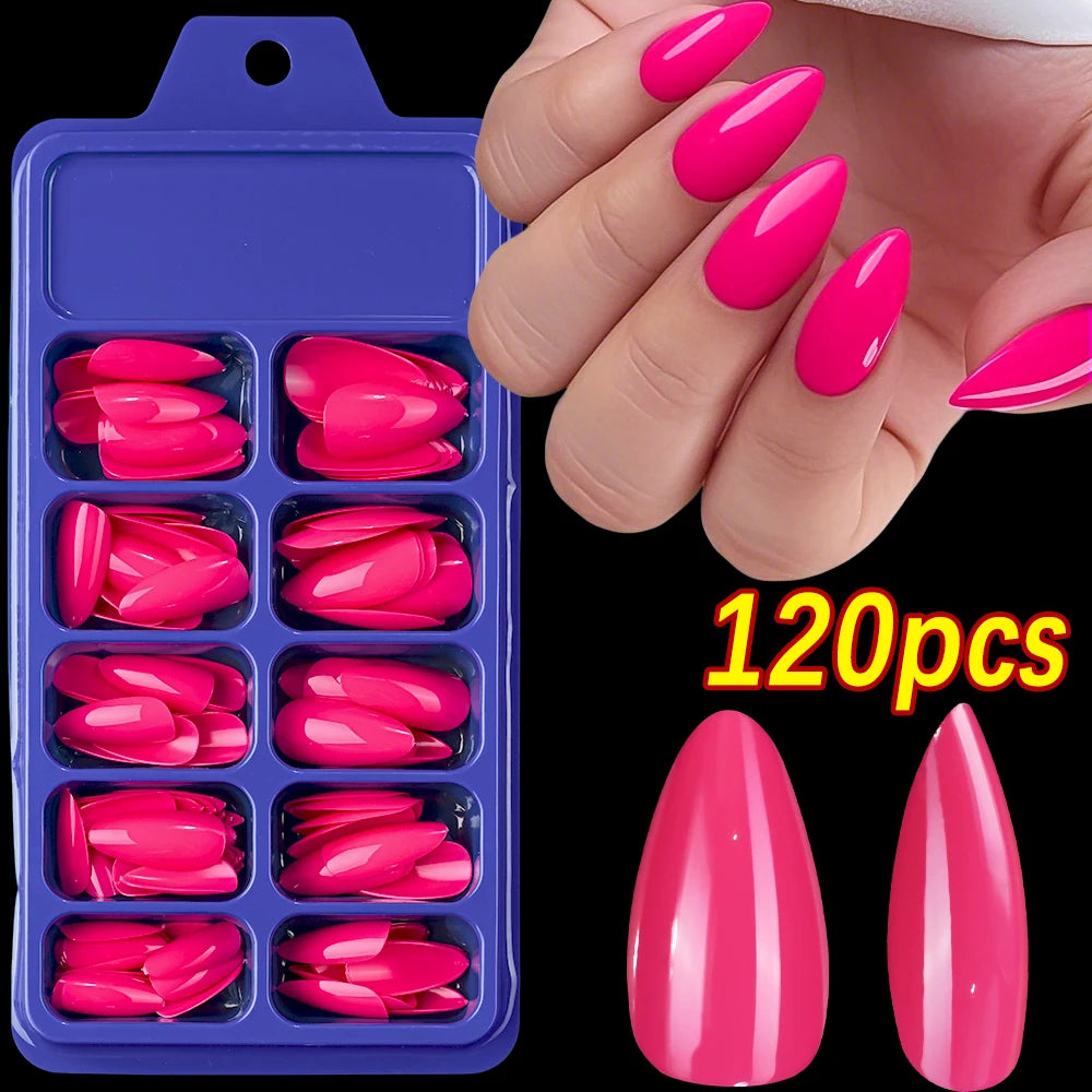 120Pcs Red Short Square Fake Nails  Full Cover Press on Acrylic Fingertip.