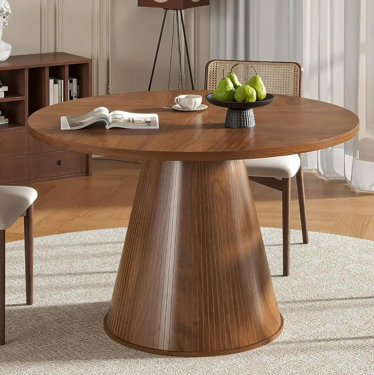 Round Fluted Dining Table for 4, 47 Inch Table for Kitchen