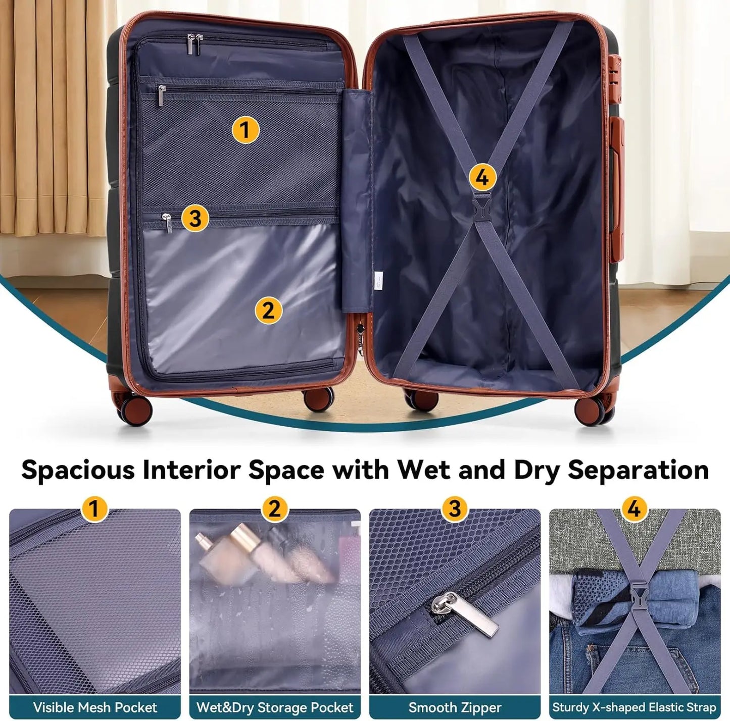 3 Piece Luggage Set ABS Hard shell Suitcase With Spinner Wheels, TSA Lock Travel Carry On Luggage.