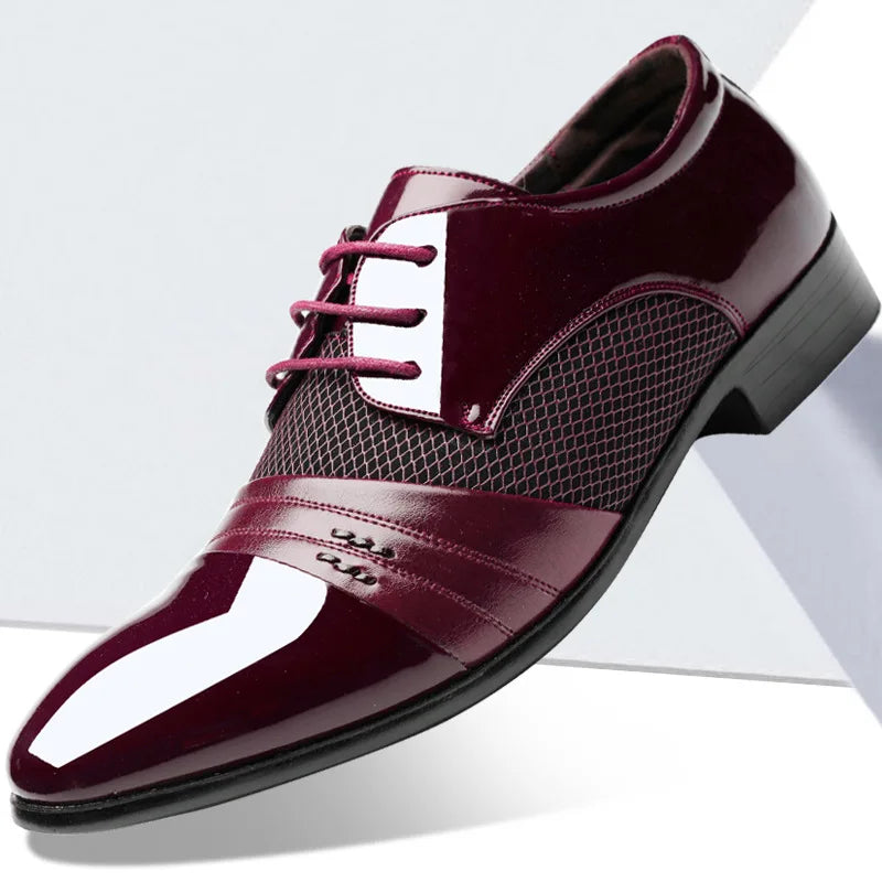 New British Men's Leather Shoes, Classic Man Pointed Toe Formal Shoes Lace Up.