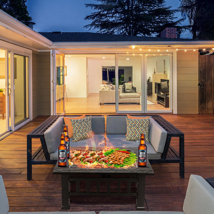 Steel Fire Pits for Outside, 32'' Square Wood Burning Fire Pit Table.