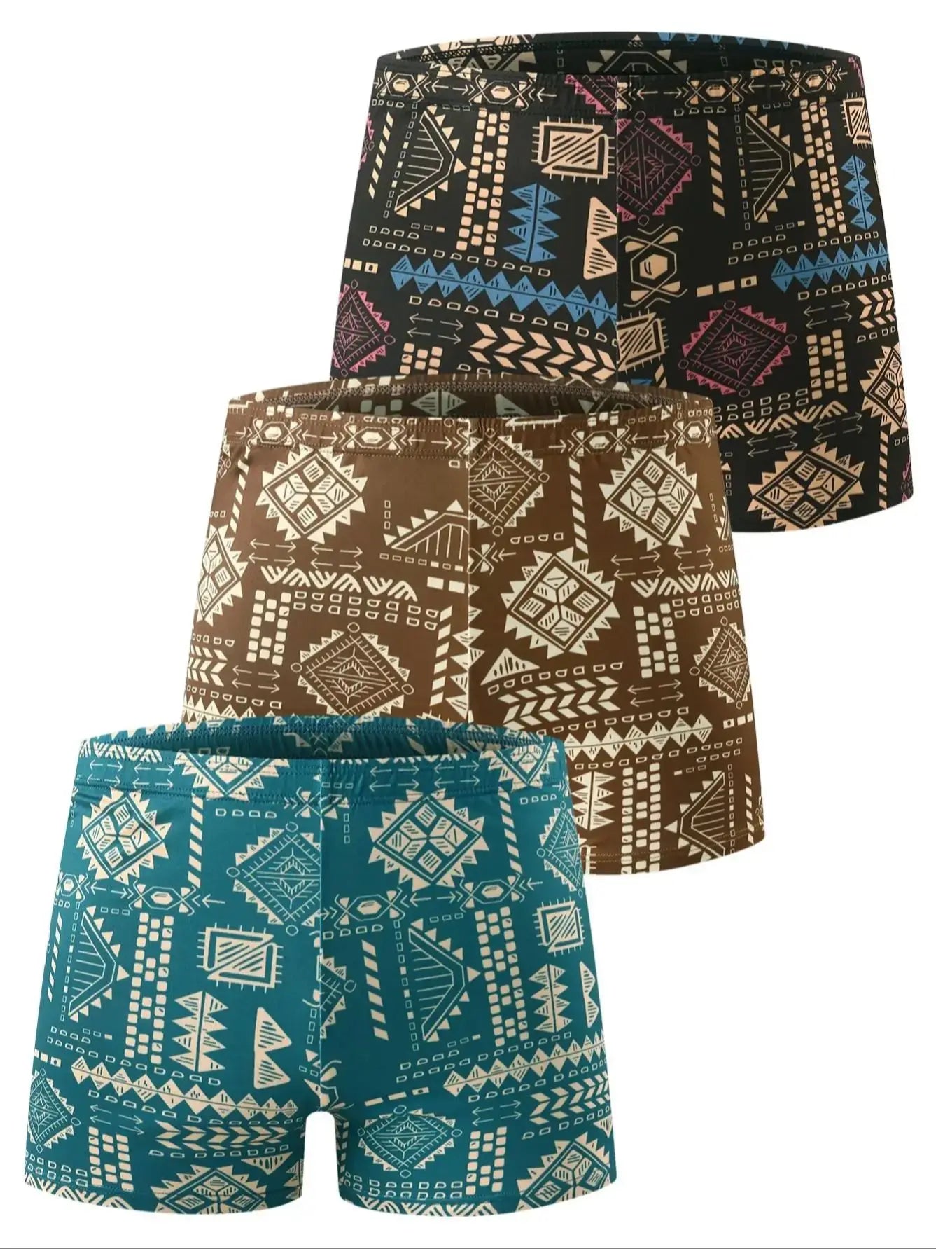 3-piece set - Men's casual underwear with full-body printed pattern boxer shorts.