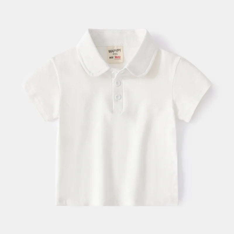 Boys Cotton Polo Shirts Children Kids Girl T shirt 2025,White Solid ColorTops