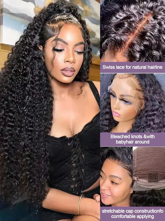 40 Inch Human Hair Wig Deep Wave, 13X6 Hd Curly Lace Glueless Human Hair,100 Frontal 7X5 Lace Wigs Natural Black Curly Wig.
