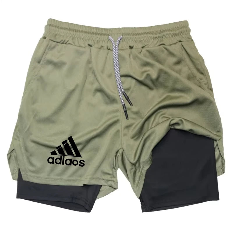 Men Compression Shorts, Summer Gym Fitness, Running, Training, Sports Shorts, Two-In-One Mesh Shorts.