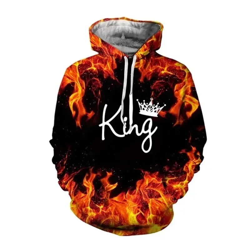 3D Print Trendy Matching Couple King And Queen Hoodies.