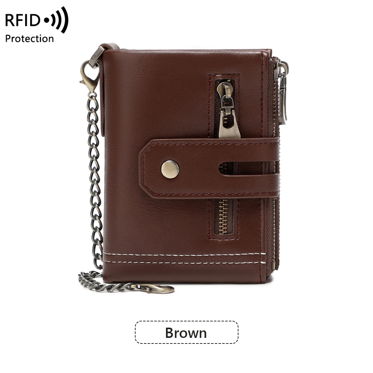 Double Zipper Wallet for Men, Multi-Card, Three-Fold Wallet with Chain.