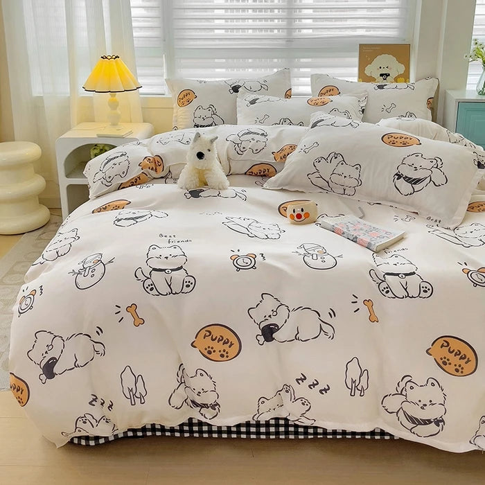 Queen Size Bedding Set, White Color, Black Plaid Microfiber, King Size Bed Linen