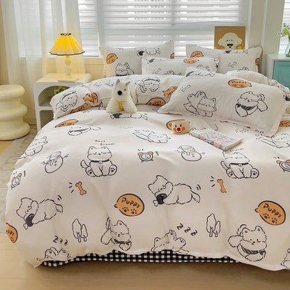 Queen Size Bedding Set, White Color, Black Plaid Microfiber, King Size Bed Linen