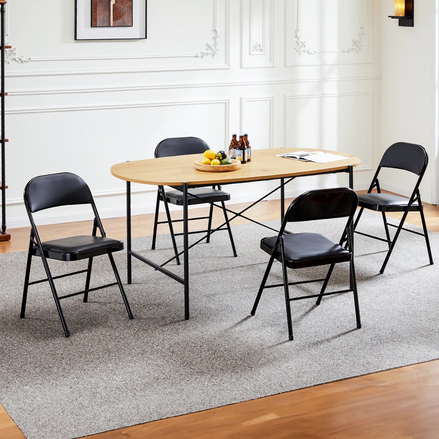 Leather Padded Folding Chair 4 Pack Sturdy Metal Chairs, easy Storage.