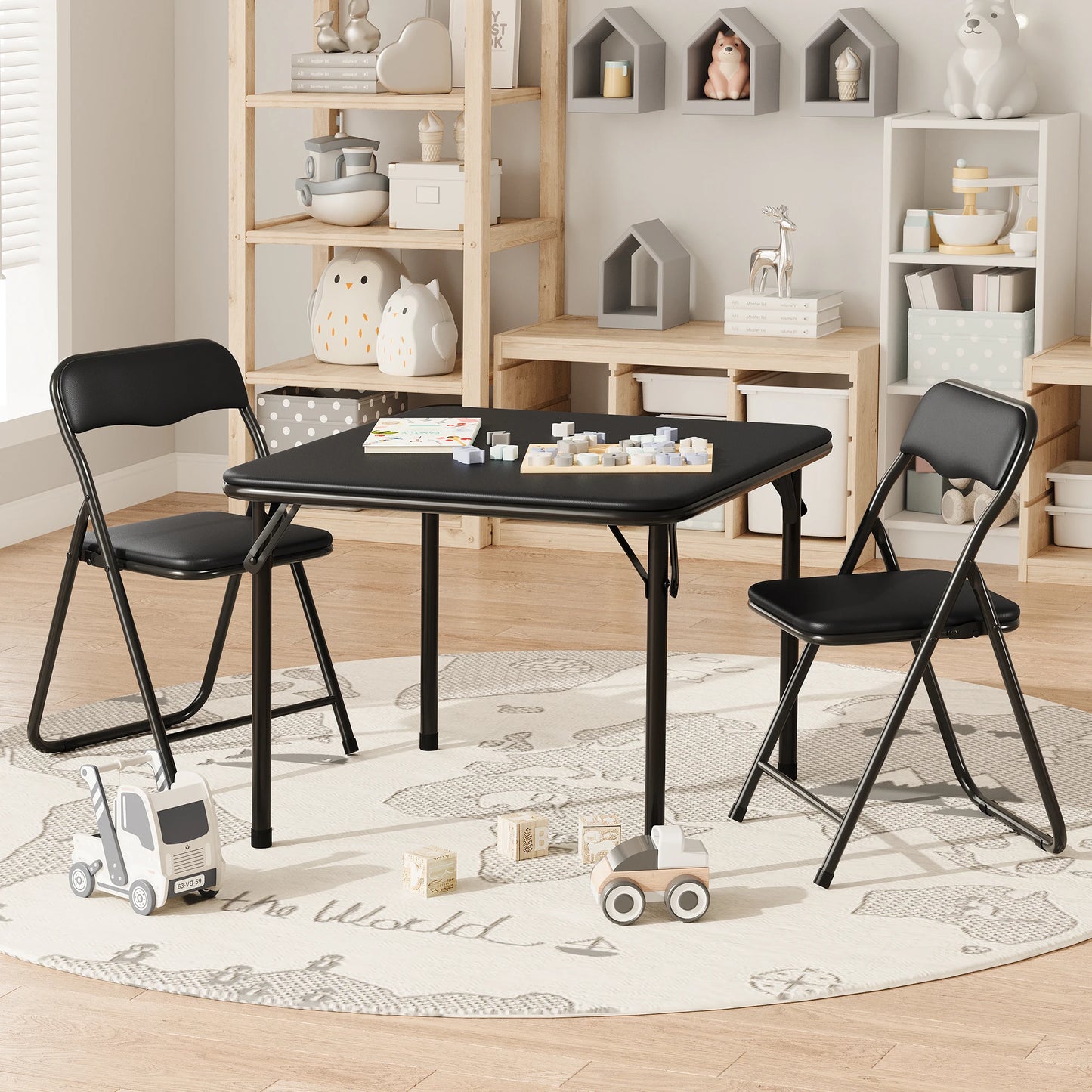 Folding Table and Chairs Set of 3, Portable Table and Chair Soft Cushion.