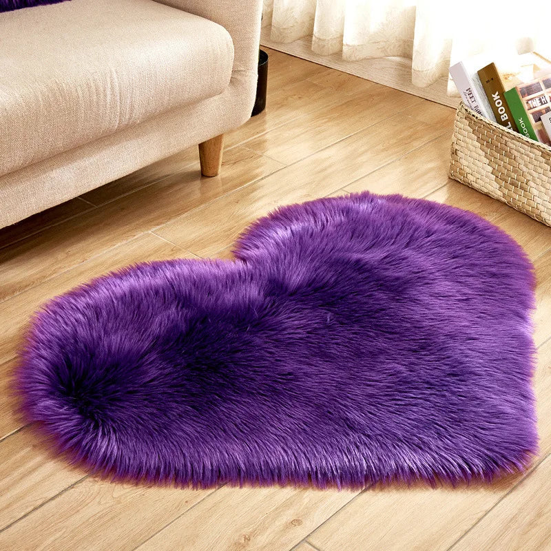 Heart Shaped Faux Fur Rug, Bedroom Fluffy Shaggy Area Rugs, Sheepskin Fuzzy Rug Carpets.
