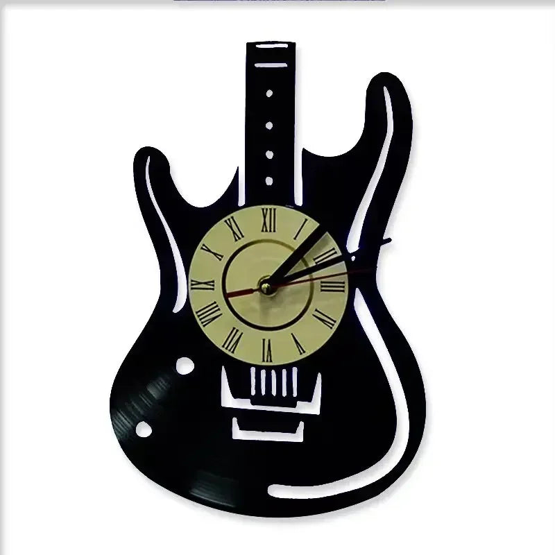 Vinyl Record LED Wall Clock , Music Theme Guitar Clock
