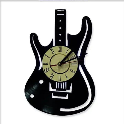 Vinyl Record LED Wall Clock , Music Theme Guitar Clock