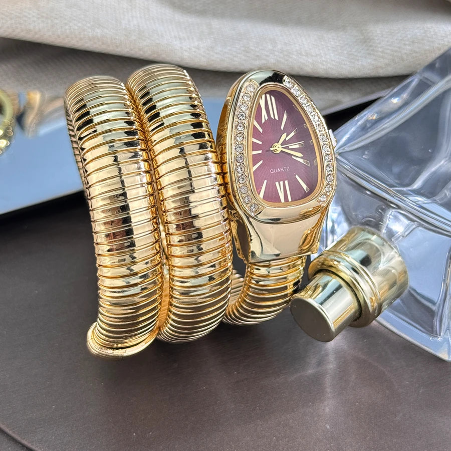 Fashionable European And American, Snake-Shape Elastic Wrapping Quartz Ladies Watch.