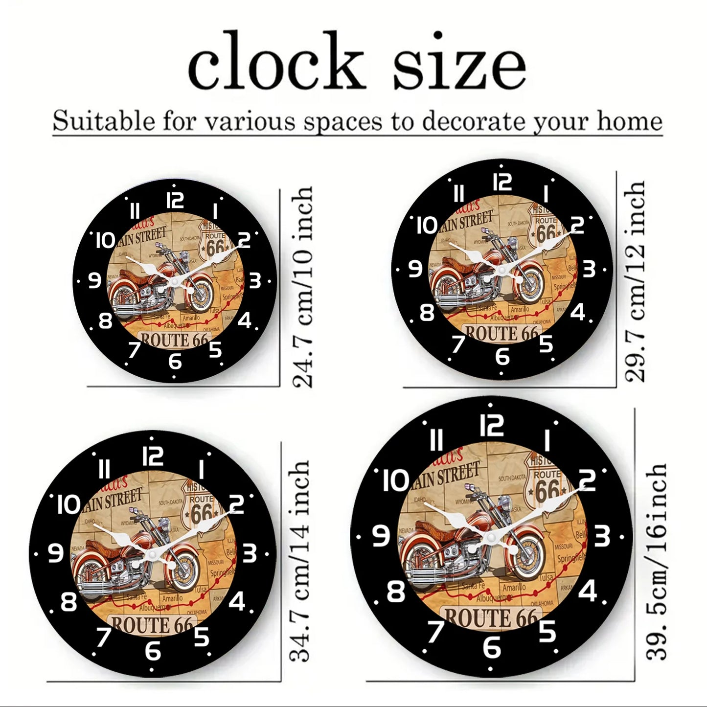 Fashionable No. 66 Road Motorcycle Wooden Wall Clock Living Room, Bedroom ,Kitchen, Home Decoration, (Without Batteries)