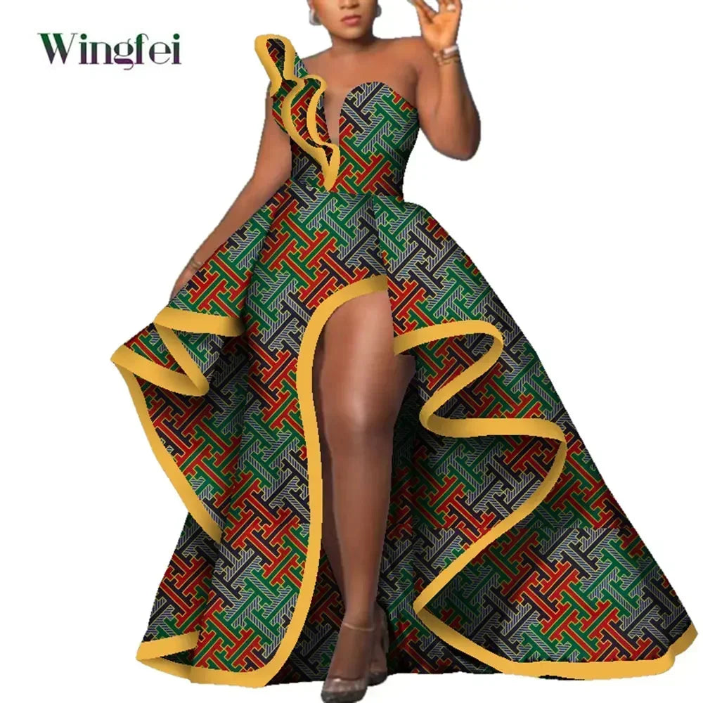 Dashiki Party Dresses Fashion Robe Floral Print Maxi, Long Strapless African Dresses for Women WY6981.