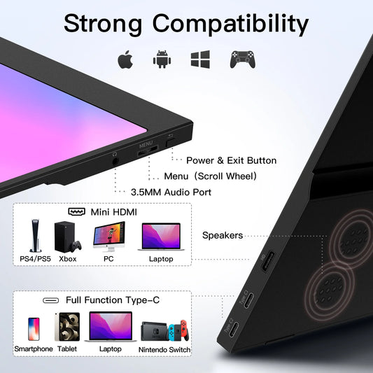 Moniteur portable de 15,6 pouces pour ordinateur portable, 1080P 72 NTSC 100S RVB USB C, écran secondaire externe de voyage HDMI avec HDR.