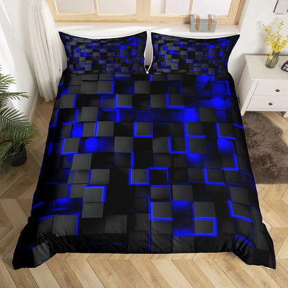 Blue and Black Bedding Duvet Cover Set, Geometric Set for Kids Comforter Cover Set