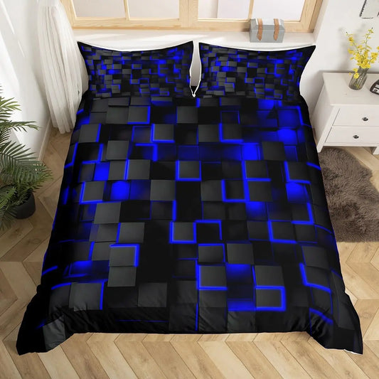 Blue and Black Bedding Duvet Cover Set, Geometric Set for Kids Comforter Cover Set