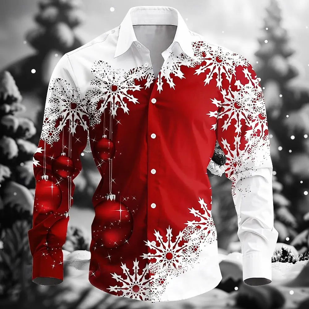 Christmas style Men Long Sleeve Shirt ,Colorful snowflake 3D Print. streetwear