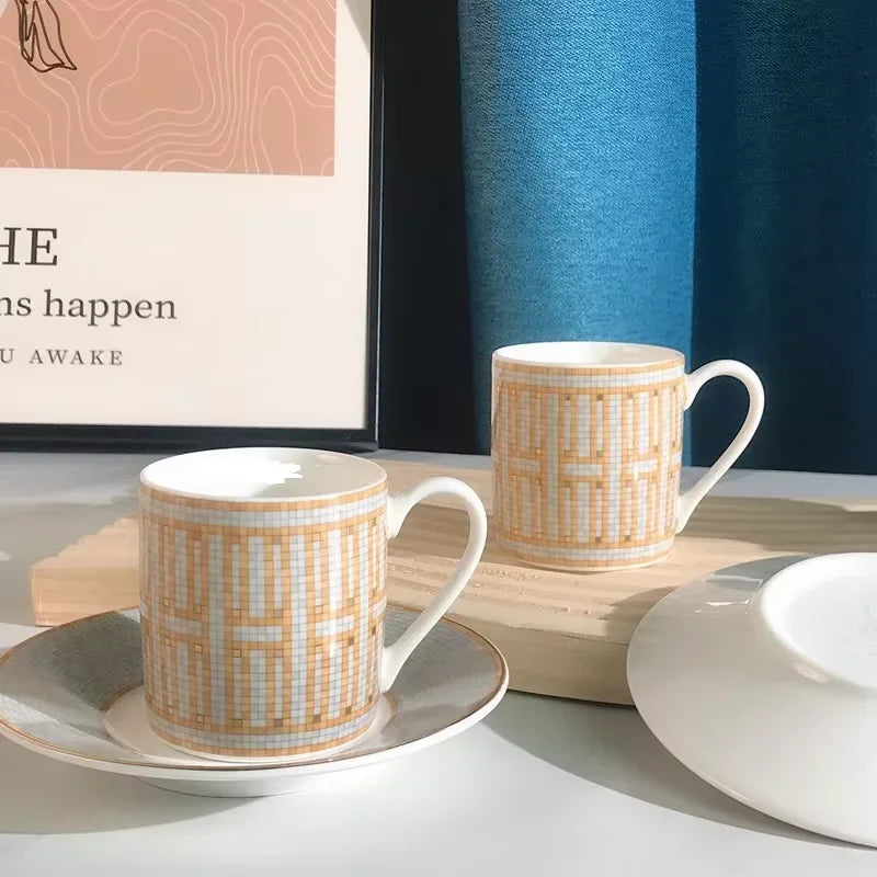 Gift Box Set 12Pcs Ceramic Espresso Coffee Cup Striped Dot