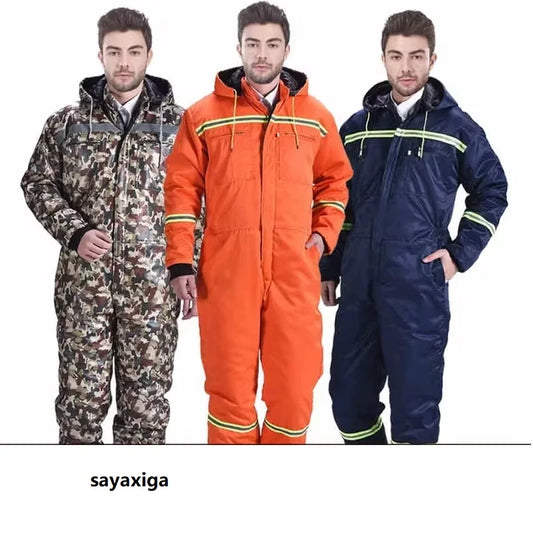 Monos de invierno cálidos con capucha y algodón acolchado, ropa de trabajo antipolvo y antisuciedad.
