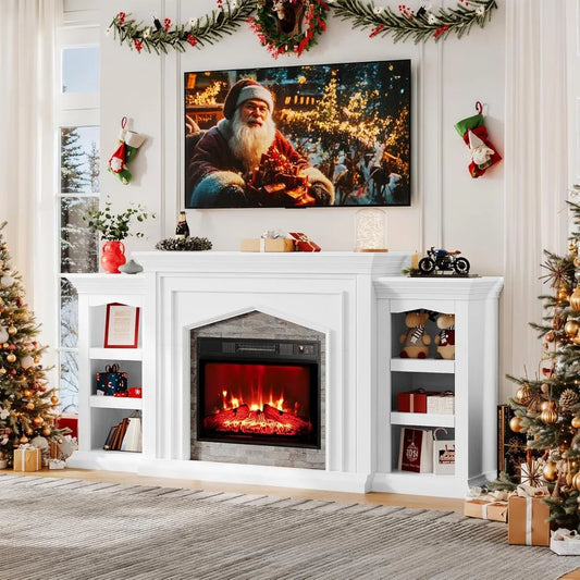 80" Electric Fireplace TV Stand with Mantel for TVs up to 90in USB Ports