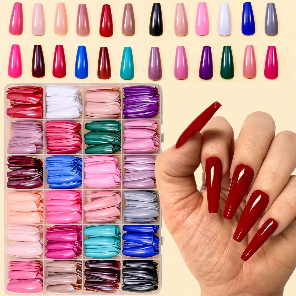 576pcs/Box Colorful Fake Nails Black Red Design, Oval Short Square Press On Mixed Full Cover Nail Tips.