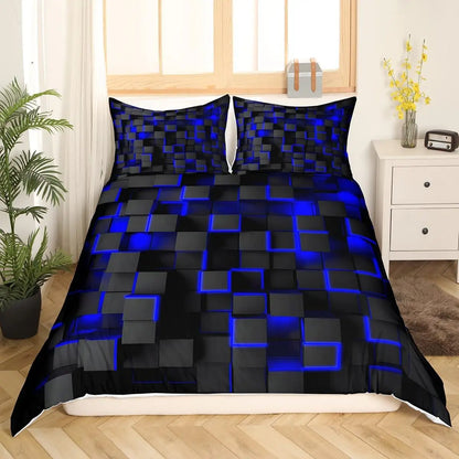 Blue and Black Bedding Duvet Cover Set, Geometric Set for Kids Comforter Cover Set