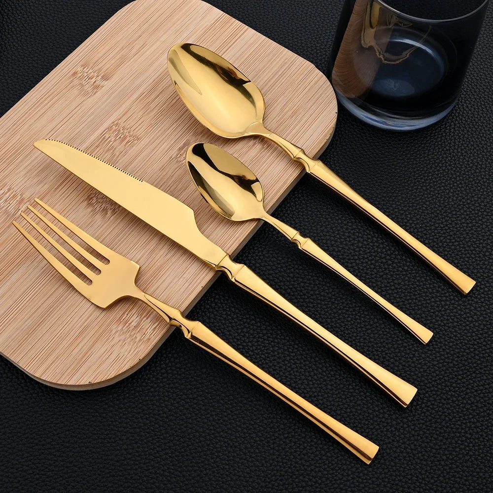 16Pcs Dinnerware Set, Stainless Steel, Western Black, Set  Spoon ,Fork, Knife Tableware.