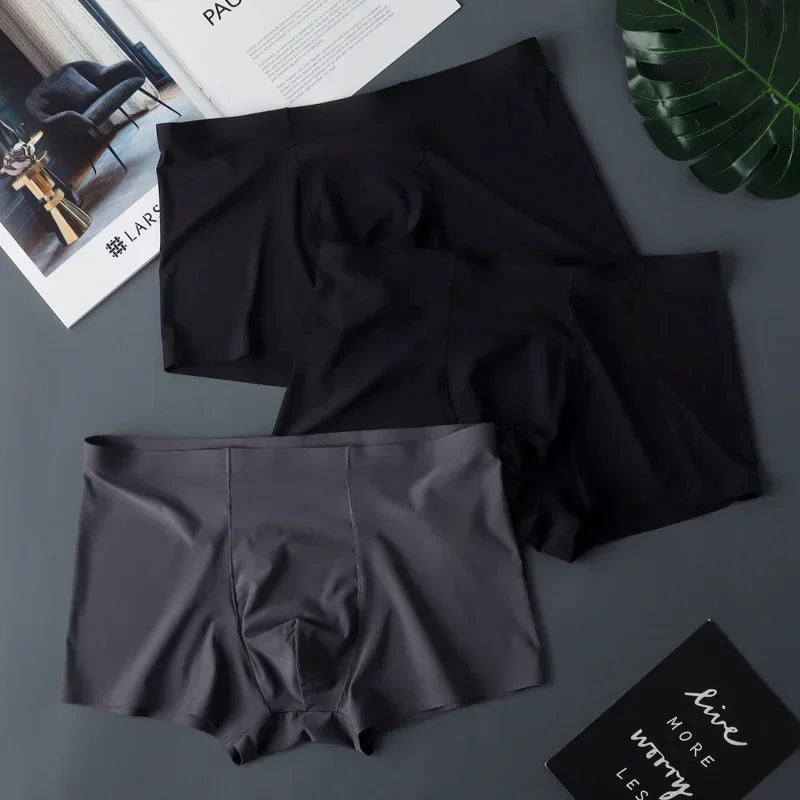 3PCS High Quality Men's Ice Silk Underwear Summer Thin Breathable Seamless Panties Sexy Male Underpants Plus Size.