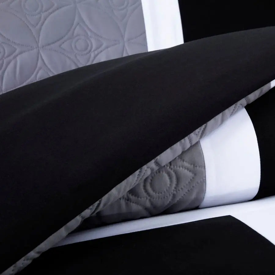 Upland 7Piece Quilted Patchwork Comforter Set, Purple Black Gray, Queen.